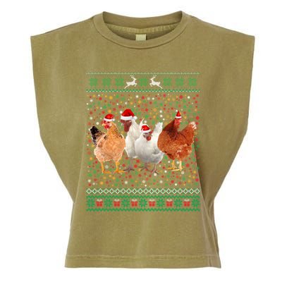 Ugly Sweater Santa Hat Christmas Chicken Lover Animal Hat Funny Gift Garment-Dyed Women's Muscle Tee