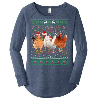 Ugly Sweater Santa Hat Christmas Chicken Lover Animal Hat Funny Gift Women's Perfect Tri Tunic Long Sleeve Shirt