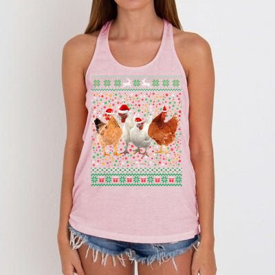 Ugly Sweater Santa Hat Christmas Chicken Lover Animal Hat Funny Gift Women's Knotted Racerback Tank