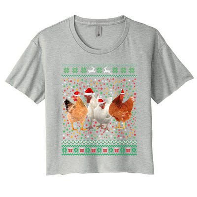 Ugly Sweater Santa Hat Christmas Chicken Lover Animal Hat Funny Gift Women's Crop Top Tee