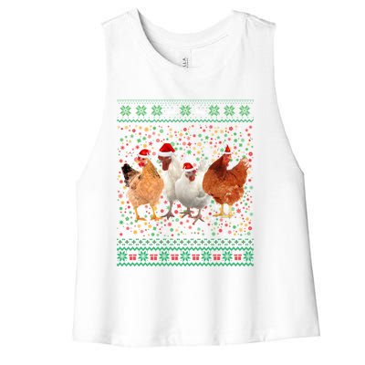 Ugly Sweater Santa Hat Christmas Chicken Lover Animal Hat Funny Gift Women's Racerback Cropped Tank