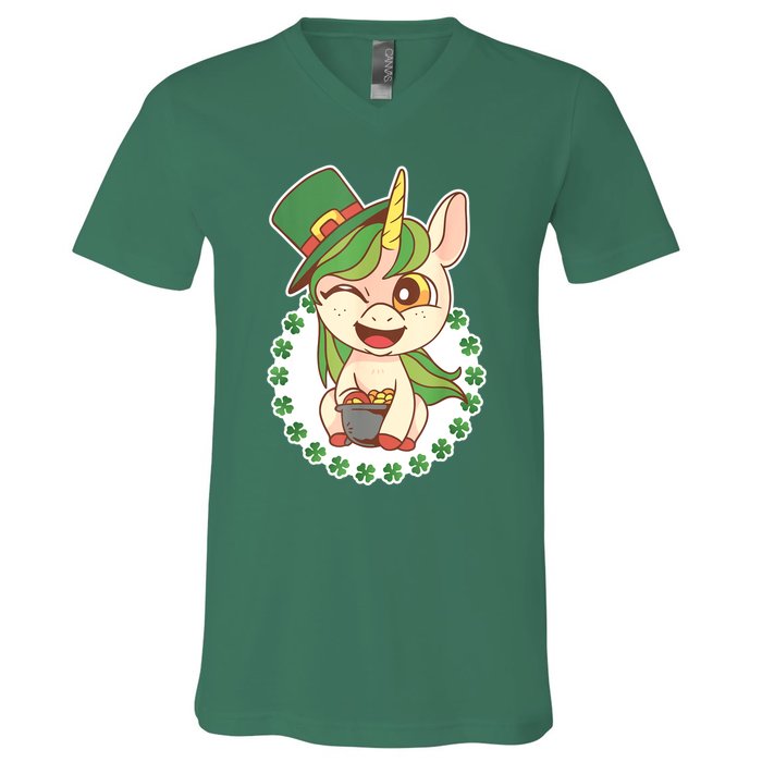 Unicorn Shamrock St Patrick's Day V-Neck T-Shirt