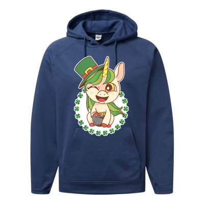 Unicorn Shamrock St Patrick's Day Performance Fleece Hoodie