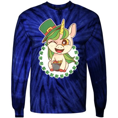 Unicorn Shamrock St Patrick's Day Tie-Dye Long Sleeve Shirt