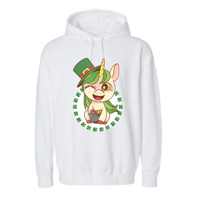 Unicorn Shamrock St Patrick's Day Garment-Dyed Fleece Hoodie