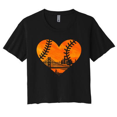 Us State San Francisco Baseball Vintage Heart Women's Crop Top Tee