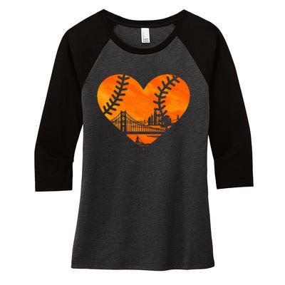 Us State San Francisco Baseball Vintage Heart Women's Tri-Blend 3/4-Sleeve Raglan Shirt