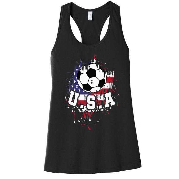 United States Soccer American Football USA Futbol Women's Racerback Tank