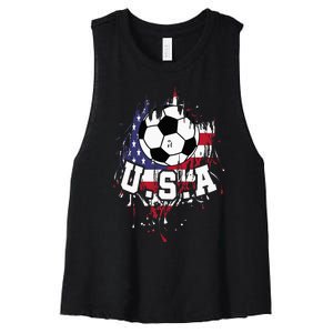 United States Soccer American Football USA Futbol Women's Racerback Cropped Tank