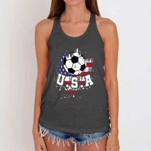 United States Soccer American Football USA Futbol Women's Knotted Racerback Tank