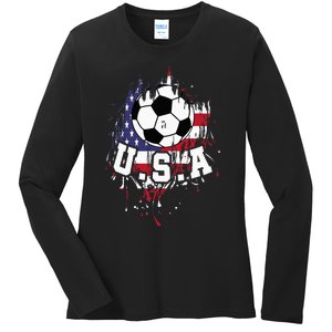 United States Soccer American Football USA Futbol Ladies Long Sleeve Shirt