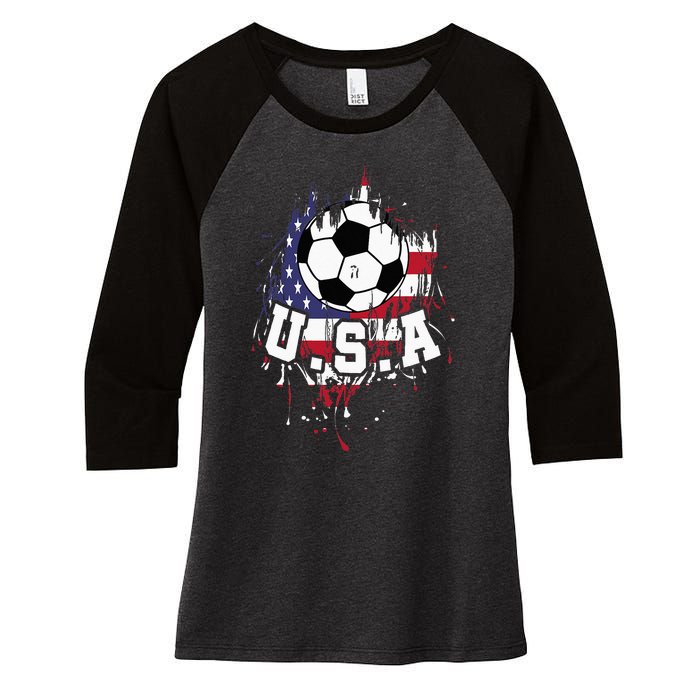 United States Soccer American Football USA Futbol Women's Tri-Blend 3/4-Sleeve Raglan Shirt