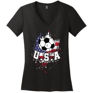 United States Soccer American Football USA Futbol Women's V-Neck T-Shirt