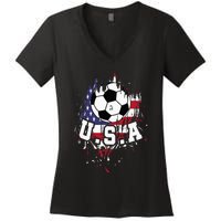 United States Soccer American Football USA Futbol Women's V-Neck T-Shirt