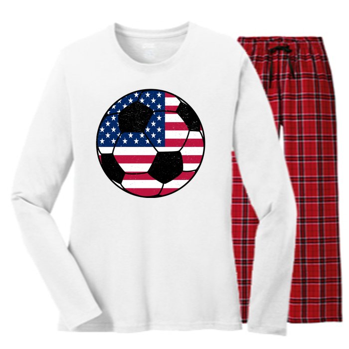 United States Soccer Ball Sport Vintage Women's Long Sleeve Flannel Pajama Set 