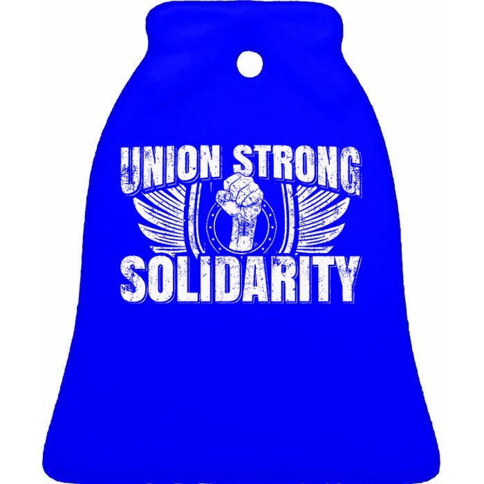 Union Strong Solidarity UAW Worker Laborer Ceramic Bell Ornament