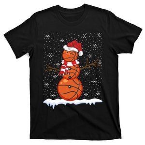 Ugly Sweater Style Snowman Basketball Ball Christmas T-Shirt