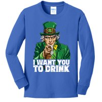 Uncle Sam St Patricks Day I Want You To Leprechaun Gift Kids Long Sleeve Shirt