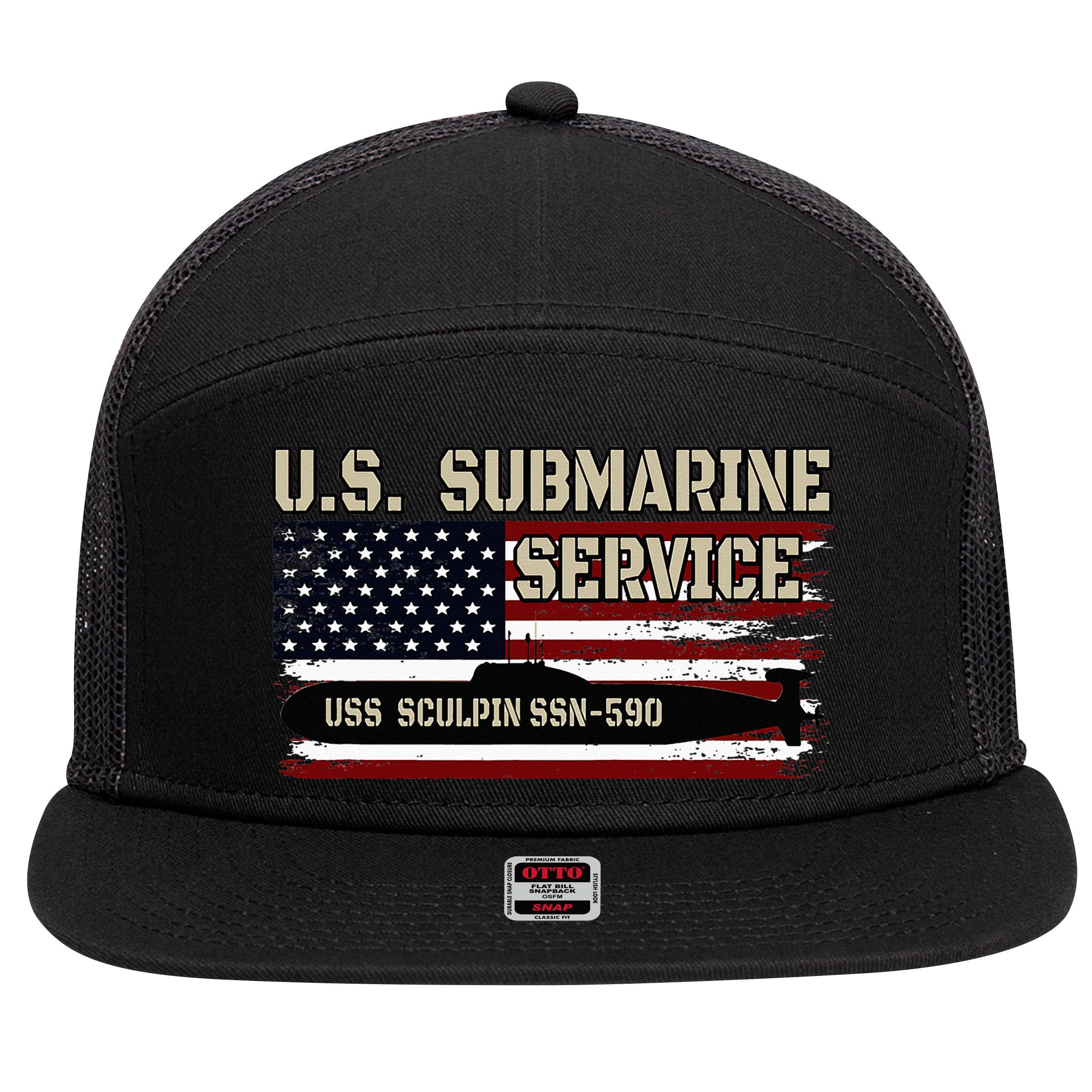 USS Sculpin SSN590 Submarine Veterans Day Father's Day 7 Panel Mesh Trucker Snapback Hat