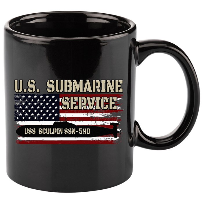 USS Sculpin SSN590 Submarine Veterans Day Father's Day 11oz C Handle Ceramic Mug
