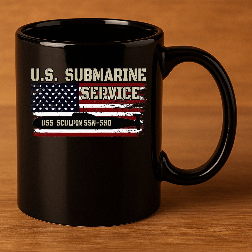 USS Sculpin SSN590 Submarine Veterans Day Father's Day 11oz C Handle Ceramic Mug