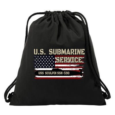 USS Sculpin SSN590 Submarine Veterans Day Father's Day Drawstring Bag