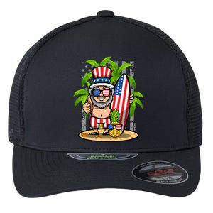 Uncle Sam Surfing America 4th Of July Pineapple Beach Vibe Gift Flexfit Unipanel Trucker Cap