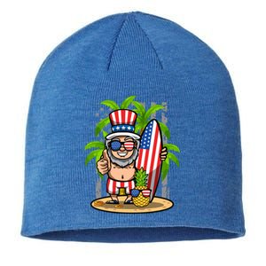 Uncle Sam Surfing America 4th Of July Pineapple Beach Vibe Gift Sustainable Beanie