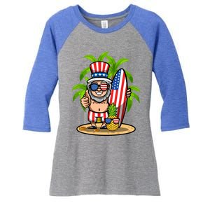 Uncle Sam Surfing America 4th Of July Pineapple Beach Vibe Gift Women's Tri-Blend 3/4-Sleeve Raglan Shirt