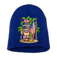 Uncle Sam Surfing America 4th Of July Pineapple Beach Vibe Gift Short Acrylic Beanie