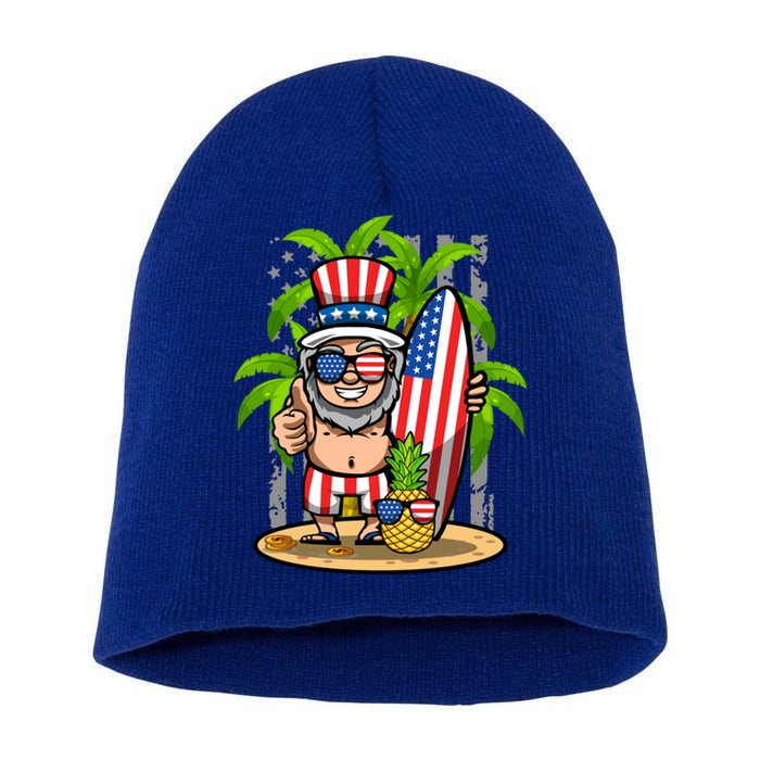 Uncle Sam Surfing America 4th Of July Pineapple Beach Vibe Gift Short Acrylic Beanie