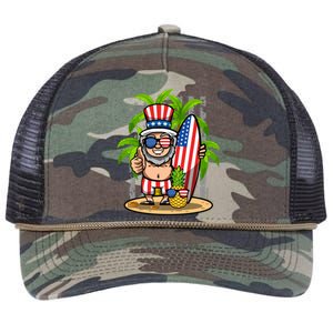 Uncle Sam Surfing America 4th Of July Pineapple Beach Vibe Gift Retro Rope Trucker Hat Cap