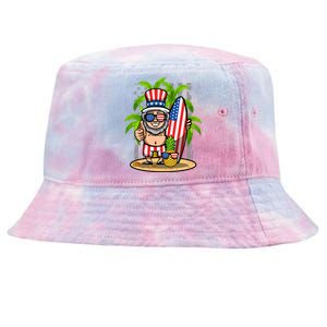 Uncle Sam Surfing America 4th Of July Pineapple Beach Vibe Gift Tie-Dyed Bucket Hat