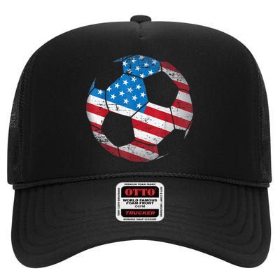 United States Soccer Ball Flag Jersey Shirt USA Football High Crown Mesh Back Trucker Hat