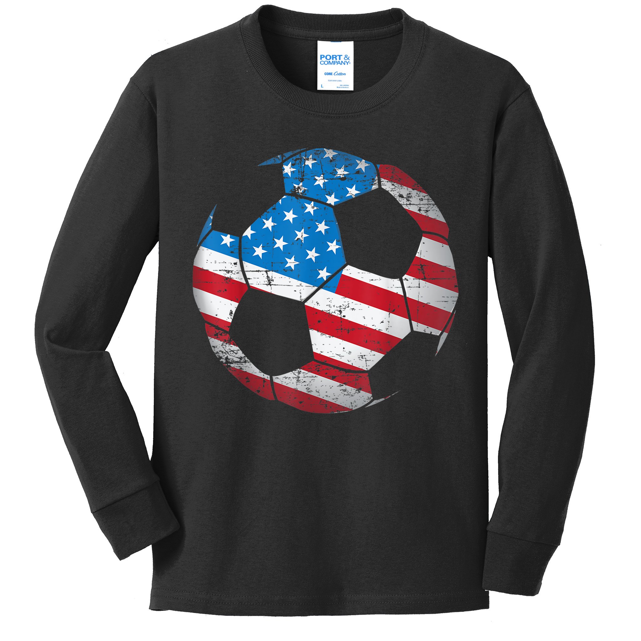 United States Soccer Ball Flag Jersey Shirt USA Football Kids Long Sleeve Shirt