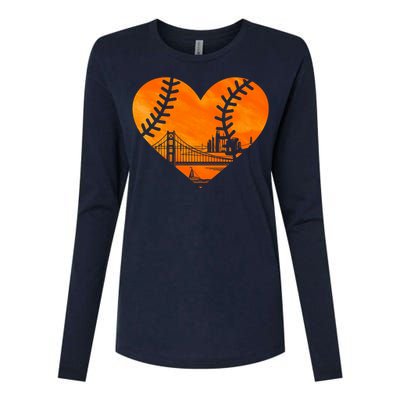 US State San Francisco Baseball Vintage Heart Womens Cotton Relaxed Long Sleeve T-Shirt