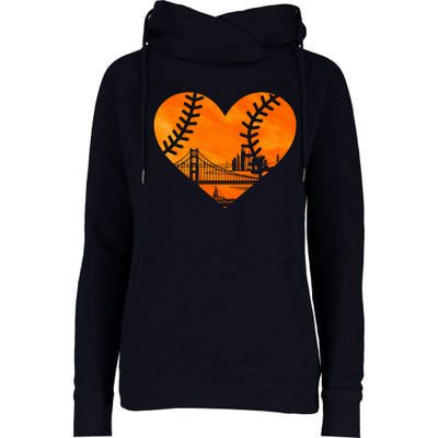 US State San Francisco Baseball Vintage Heart Womens Funnel Neck Pullover Hood