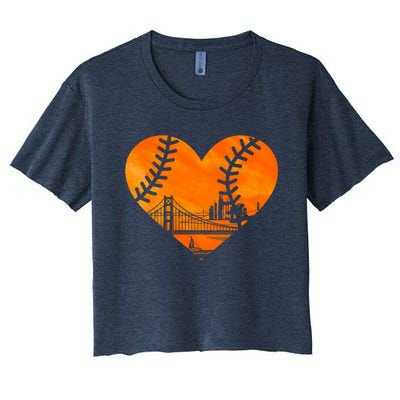 US State San Francisco Baseball Vintage Heart Women's Crop Top Tee