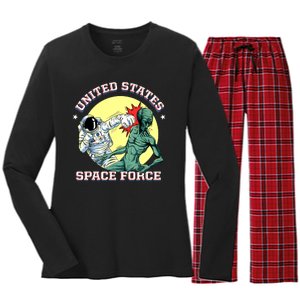 United States Space Force Funny Space Lover & UFO Alien Women's Long Sleeve Flannel Pajama Set 