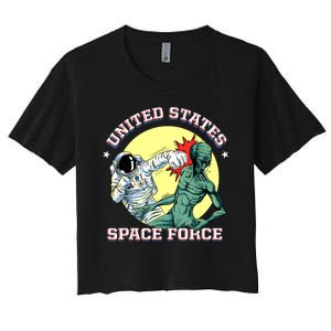 United States Space Force Funny Space Lover & UFO Alien Women's Crop Top Tee