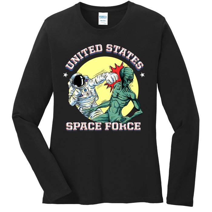 United States Space Force Funny Space Lover & UFO Alien Ladies Long Sleeve Shirt