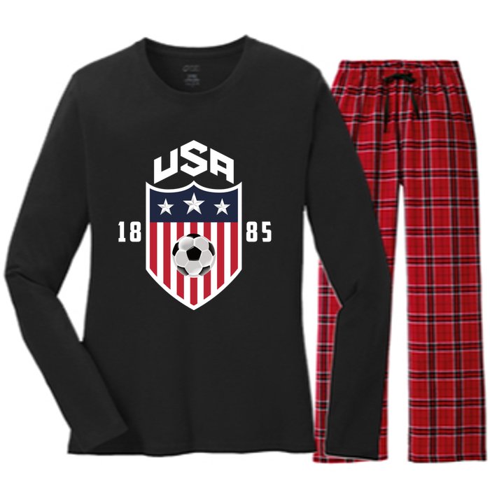 USA Soccer Shirt 1885 American Soccer USA Jersey Fan Women's Long Sleeve Flannel Pajama Set 