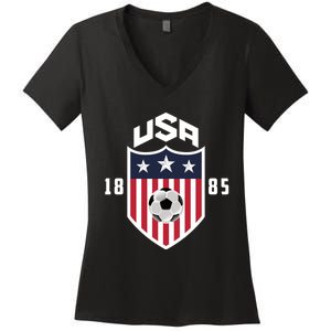 USA Soccer Shirt 1885 American Soccer USA Jersey Fan Women's V-Neck T-Shirt