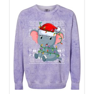 Ugly Sweater Style Xmas Lights Santa Elephant Christmas Great Gift Colorblast Crewneck Sweatshirt