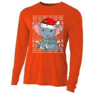 Ugly Sweater Style Xmas Lights Santa Elephant Christmas Great Gift Cooling Performance Long Sleeve Crew