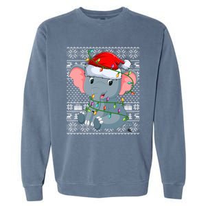 Ugly Sweater Style Xmas Lights Santa Elephant Christmas Great Gift Garment-Dyed Sweatshirt