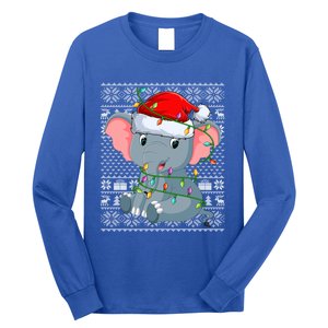 Ugly Sweater Style Xmas Lights Santa Elephant Christmas Great Gift Long Sleeve Shirt