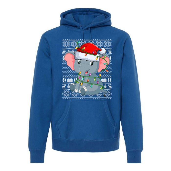 Ugly Sweater Style Xmas Lights Santa Elephant Christmas Great Gift Premium Hoodie