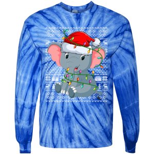 Ugly Sweater Style Xmas Lights Santa Elephant Christmas Great Gift Tie-Dye Long Sleeve Shirt