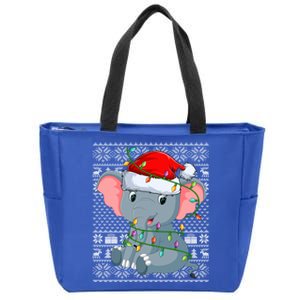 Ugly Sweater Style Xmas Lights Santa Elephant Christmas Great Gift Zip Tote Bag